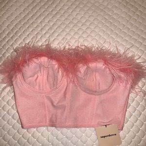 Superdown bandeau/crop top w/ feathers